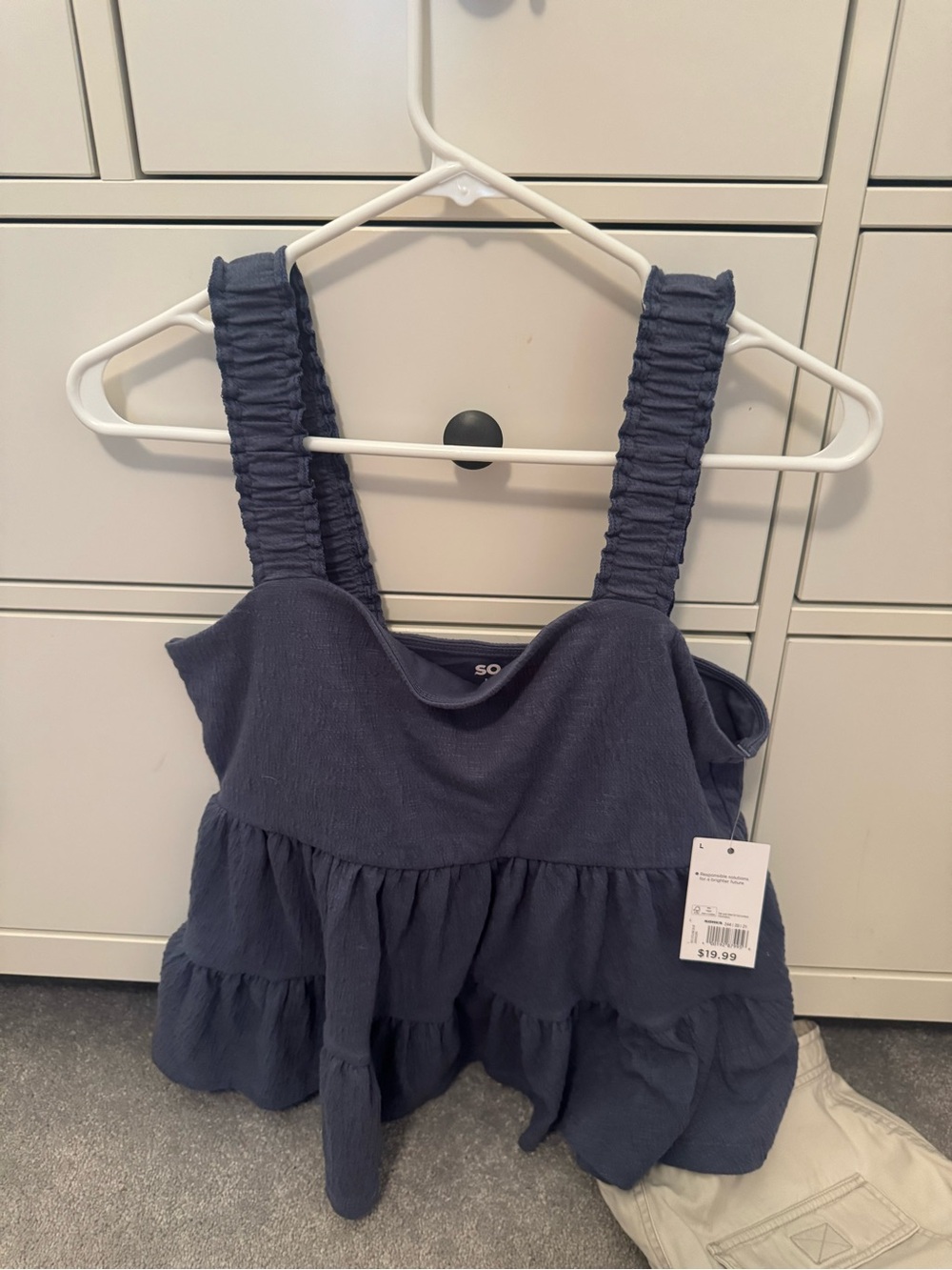 SO Navy Ruffle Tiered Camisole with Ruched Straps